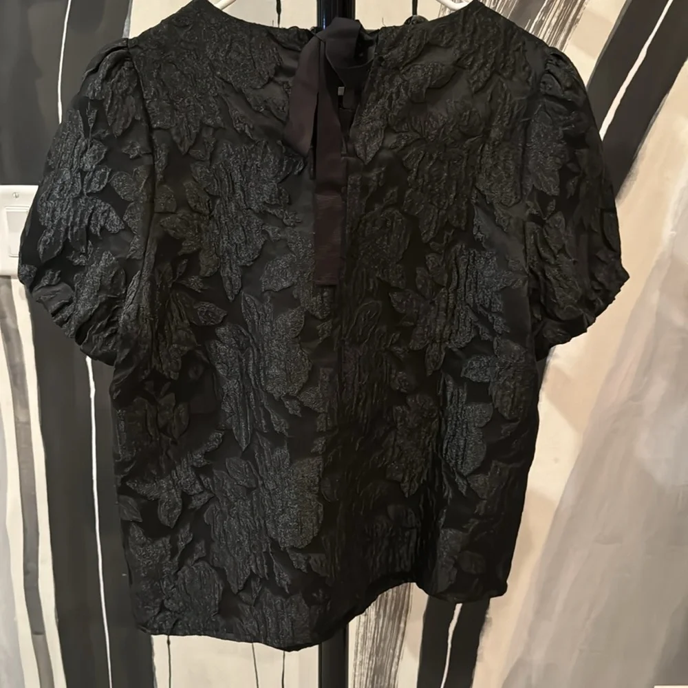 J. Crew Black Textured Puff-Sleeve Blouse